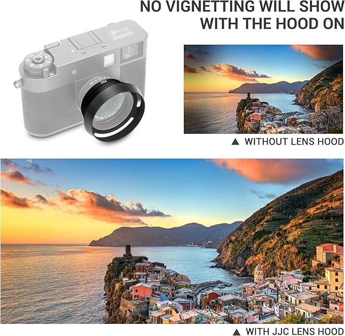 JJC Metal Lens Hood Sun Shade with 37mm Filter Adapter Ring for Fuji Fujifilm X Half XHalf Digital Camera, X Half Camera Lens Protector & Filter Converter, Silver Color