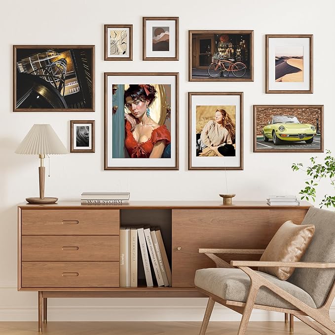 11x17 Picture Frame, USA-Sourced Walnut Wood Frame with Tempered Glass, Display 8x12 with Mat or 11x17 Without Mat, 11 by 17 Photo Frame for Vertical & Horizontal Display, Handcrafted, 1 Pack