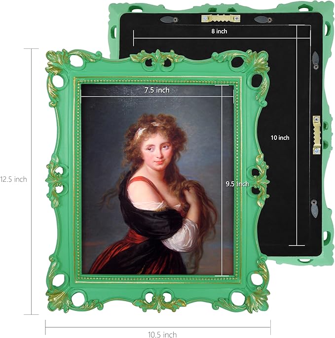 SIMON'S SHOP Vintage Picture Frame 8x10, Light Green Photo Frame, Resin Floral Frame for Wall or Tabletop Display