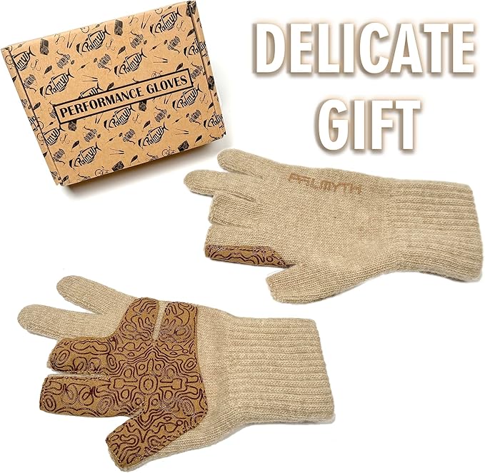 Palmyth Wool Fishing Gloves 3-Cut Fingers Warm for Men and Women Cold Weather Fingerless Gloves for Winter Fly Fishing