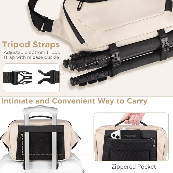 TAAOKA Camera Sling Bag,Waterproof Camera Case with Tripod Holder,Lightweight DSLR/SLR/Mirrorless Camera Bags Crossbody for photographers-Beige