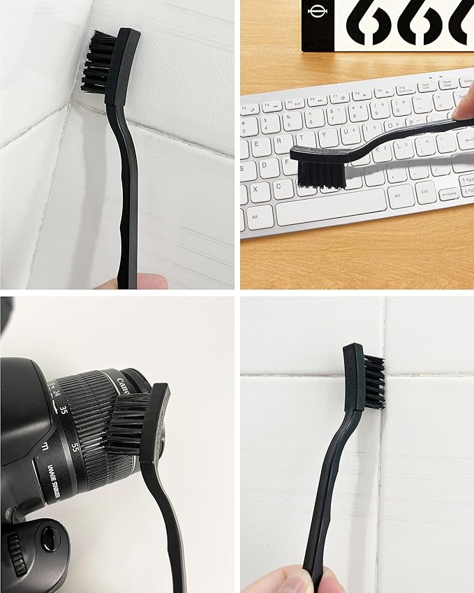 WAFJAMF 3 x 0.5cm Three Row Plastic Handle Anti Static Brushes Black Scraping Brushes 5 Pcs