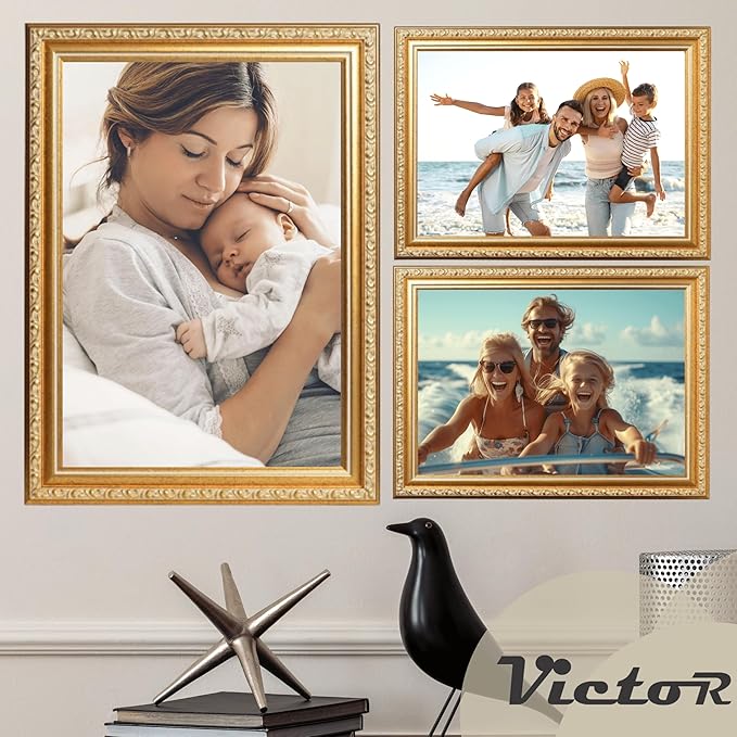 VictoR Picture Frame Chagall 8x10 Gold - Vintage Picture Frames with Shutterproof Acrylic Glass - 8 x 10 Photo Frame - Gold Picture Frames - Antique - only for hanging
