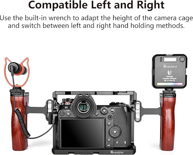 Side Wooden Handle Grip for DSLR Camera Cage, Cold Shoe Mount, Built-in Wrench, Threaded Holes, Left Right Compatible iPhone/Smartphone/Video Rig Videography/Camera Cage