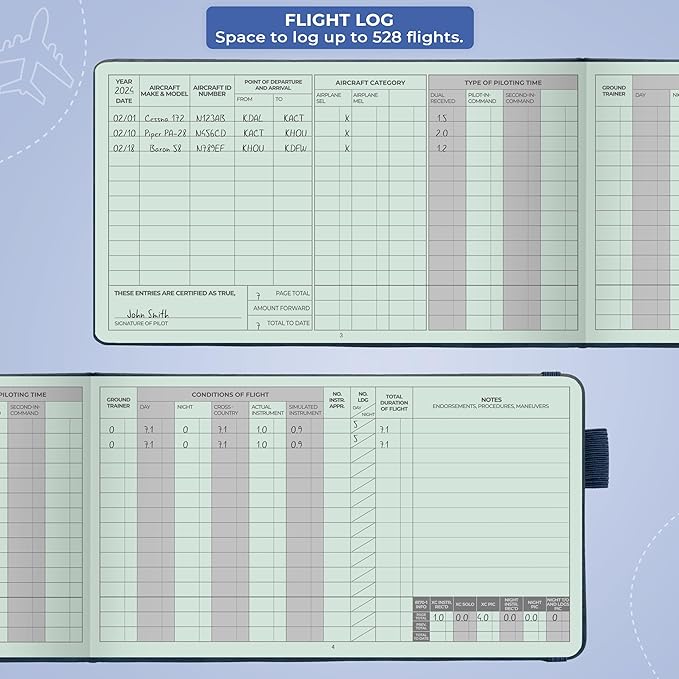 Clever Fox Pilot Logbook – Hardcover Flight Log Journal for Professional & Student Pilots – Aircraft Record Book, Aviation Gifts & Gear (Skyline Blue)