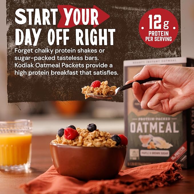Kodiak Instant Oatmeal Packets, Maple Brown Sugar, High Protein,100% Whole Grains, 6 boxes with 6 packets each (36 packets total)
