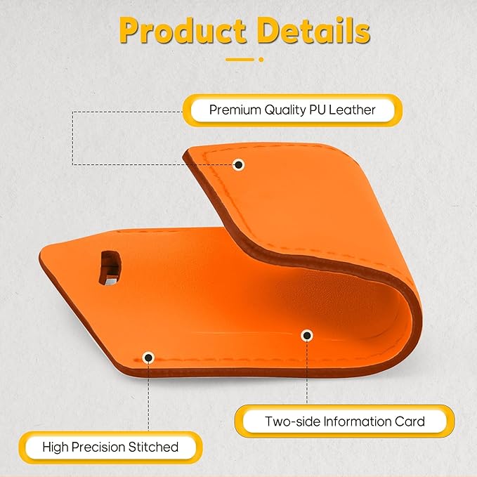 Travelambo 12 Pack Luggage Tags for Suitcases Privacy Protection Bag Tags Faux Leather Travel Accessories Essential, Hot Orange