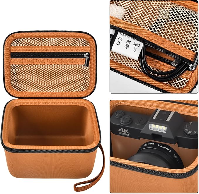 Vlogging Camera Case Compatible with for Duluvulu/for VJIANGER/for JGIPL/for TEBNGIHNM 4K Digital Cameras for Youtube. Vlog Camera Carrying Storage for Lens, Cable and Other Accessories - Brown