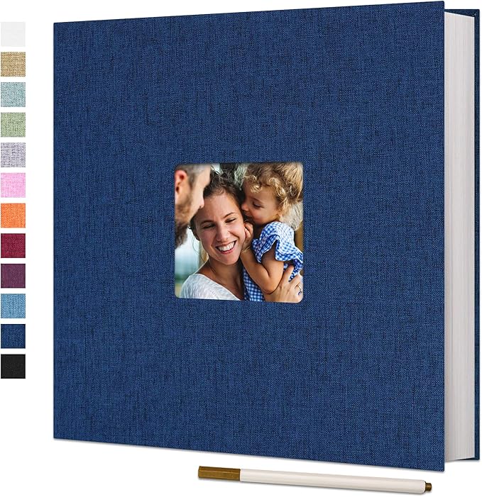 Vienrose Large Photo Album Self Adhesive for 4x6 8x10 Pictures Linen Scrapbook Album DIY 40 Blank Pages with A Metallic Pen