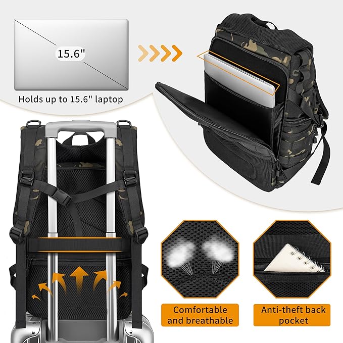 TORIBIO Camera Backpack for DSLR/SLR/Mirrorless Photography Camera, Water-resistant Tactical Camera Travel Bag Backpack Case with 15.6" Laptop Compartment, Tripod Holder