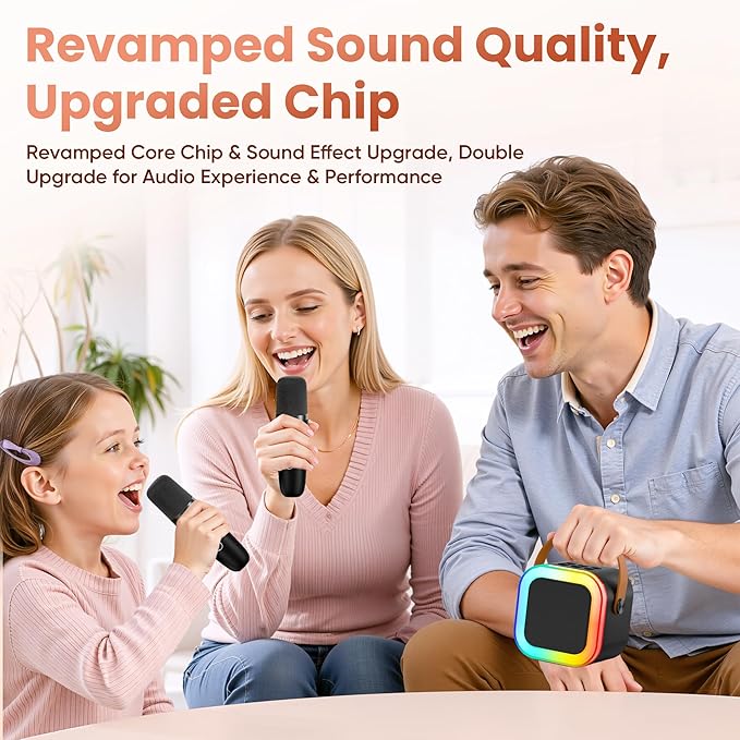 Mini Karaoke Machine for Kids Adults, 2026 TOP Birthday Gifts for Girls Boys 3,4,5,6,7,8+Year Old Toddler Kids Toys, Portable Bluetooth Speaker with 2 Wireless Karaoke Microphones Player Easter(Black)