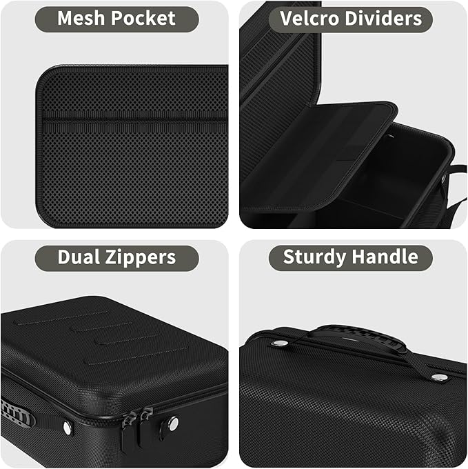 bibuks Hard Shell Camera Case Compatible with Canon EOS Rebel T7/R50/R100 and More DSLR & Mirrorless Cameras – Portable Travel Bag with Adjustable Dividers, Mesh Pocket & Shoulder Strap (Black)