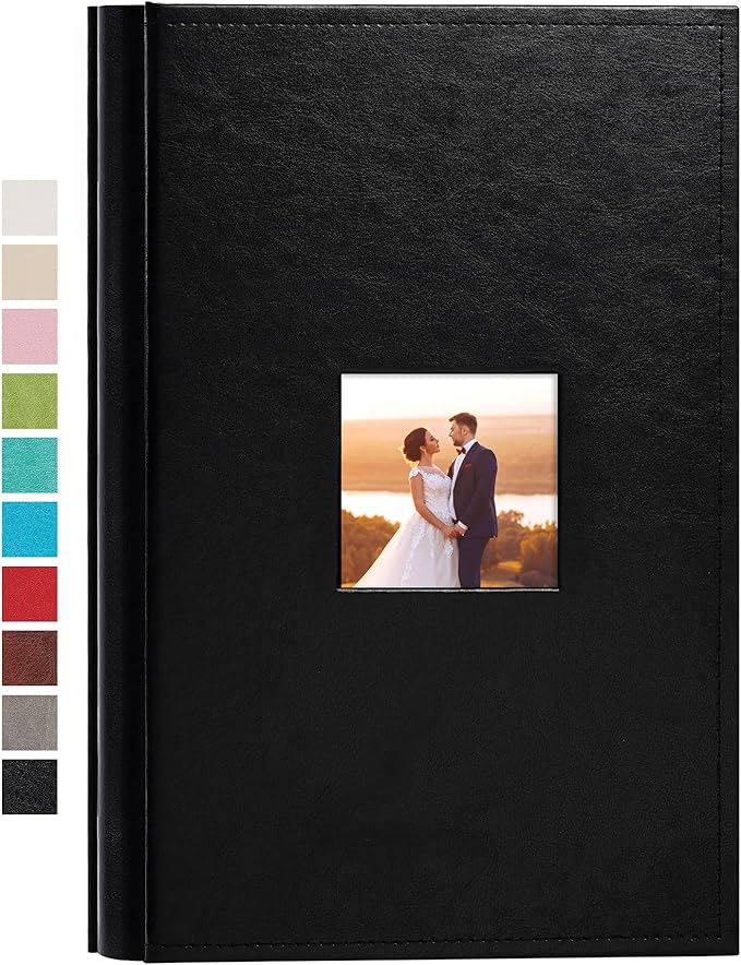 potricher Small Photo Album 4x6 300 Photos Leather Cover Picture Book with 300 Horizontal Pockets for Family Wedding Anniversary and Baby (Black)