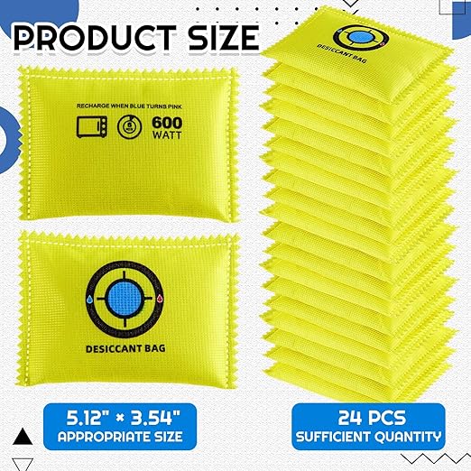 Lounsweer 24 Pack (100g Each) Rechargeable Silica Gel Desiccant Packets, Reusable Moisture Absorber for Storage Bins, Gun Safes, Camper and Cars, Desiccant Dehumidifier for Closets, Drawer, Luggage