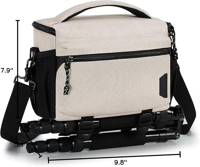 BAGSMART Small Camera Sling Bag for Photographers, Compact Camera Shoulder Bags for DSLR/SLR/Mirrorless Cameras, Waterproof Crossbody Camera Case with Tripod Holder, Ivory White
