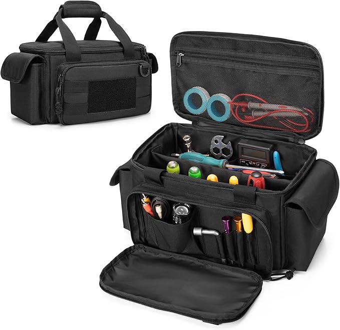 Small Tool Bag with Anti-friction and Thick Padded Bottom, Tool Storage Organizer for Men, Tactical Bag, Range Bag, Multi-functional Work Tote for Repairman, Electrician, Carpenters, Handyman