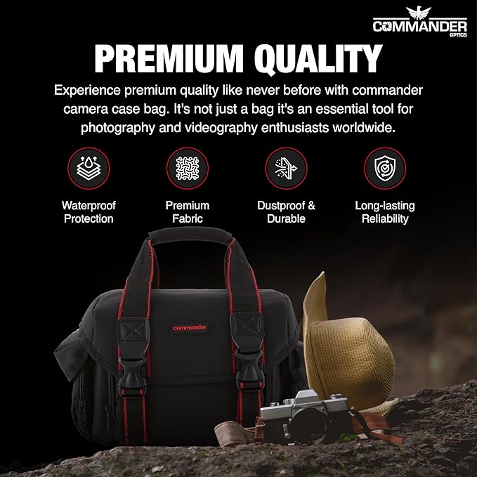 Large Camera Bag - Water Resistant, Soft Padded, Spacious Travel Bag for Canon EOS, Nikon, Sony & More DSLR Cameras/Camcorders Ample Storage and Protection for Your Equipment (Large)