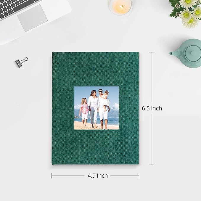 Mublalbum 2 Pack Small 4x6 Photo Album Linen Cover with Display Window Mini Picture Book Each Holds 52 Vertical Pockets for Artwork Postcards or Pictures Storage (Dark Green)