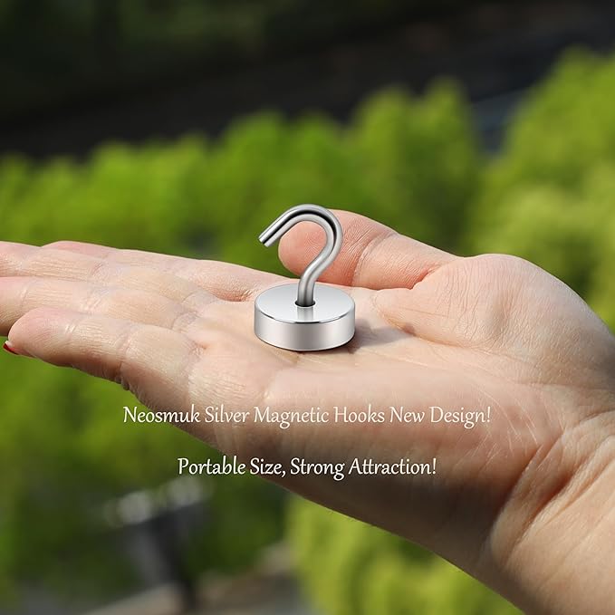 Neosmuk Magnetic Hooks, Cruise Ship Essentials, 40lb+ Heavy Duty Magnetic Hooks for Cruise Cabins, Refrigerator, Grill, Hanging, and Travel | Extra Strong Must-Haves Magnet Hook,Silver, 5 Pack
