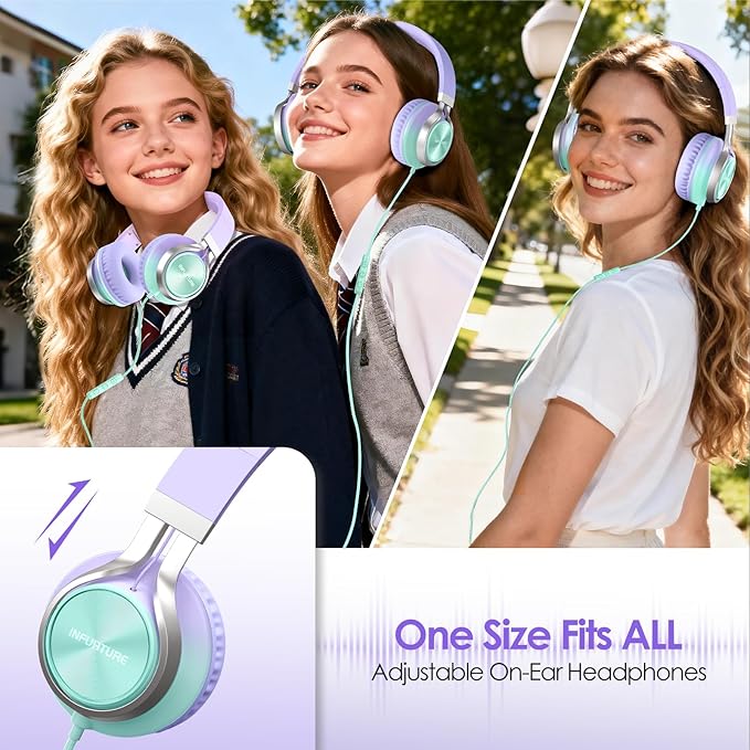 USB C Headphones Wired with Mic & Volume Control, Tangle-Free, Type C Over-Ear Headphones, Lightweight/Foldable Kids Headphones Wired Headphones USB C for iPad/Sports/School/Travel/iPhone 17/16/15