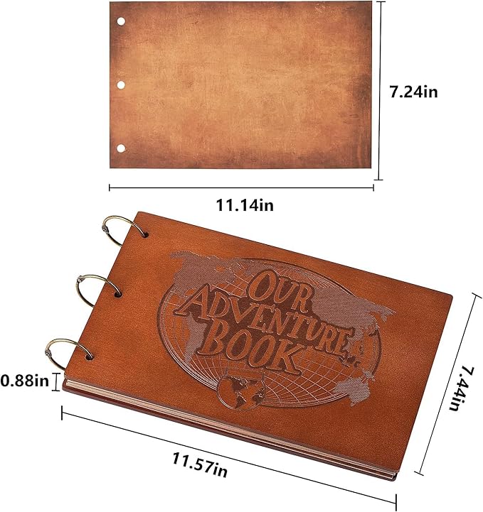 Adventure Book 3D Wooden Cover Scrapbook Photo Album 11.92 x 7.62"Timeless Memory Journal for Unforgettable Adventures&Precious Moments-Ideal for Anniversaries,Travel&Couple Gifts (3D Wooden Letter)