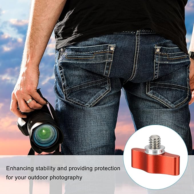 PATIKIL Clamping Screw Knob 1/4" x 0.75", 2Pcs Aluminum Alloy t Shaped Camera Thumb Screws for DSLR Flash Bracket Photography Light Stand Adapter Action Sports Camera Mounting System, Red