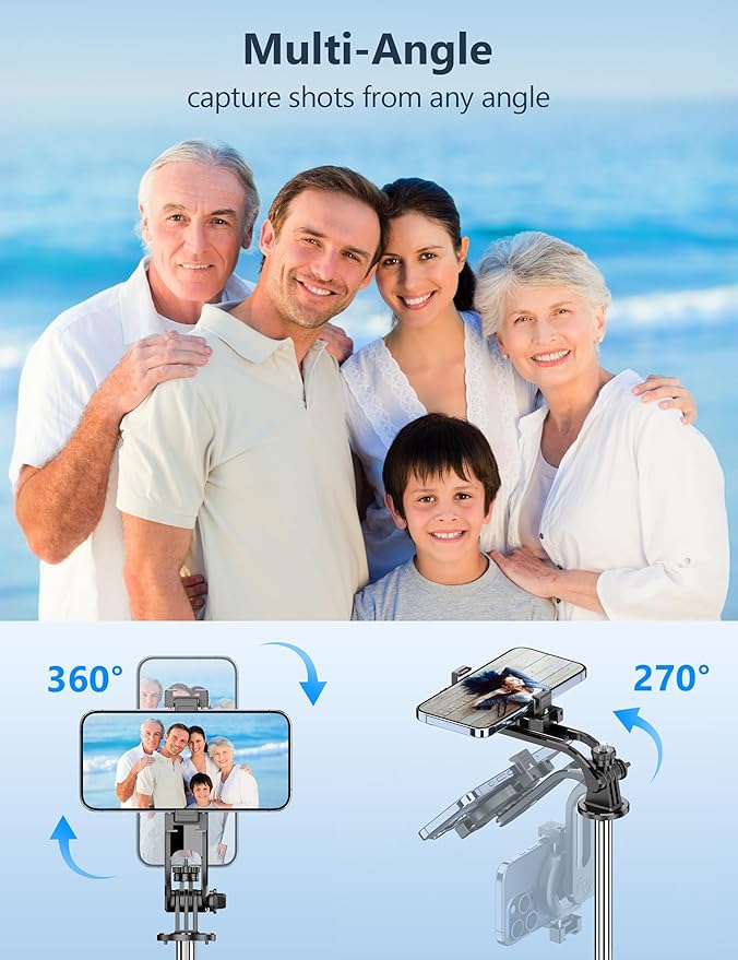 70'' Magnetic Automatic Selfie Stick Travel Tripod for Cell Phone, Auto Opening Phone Tripod Stand with Magnetic Remote, 360° Rotatable Extendable Smartphone Stand Compatible with iPhone/Android