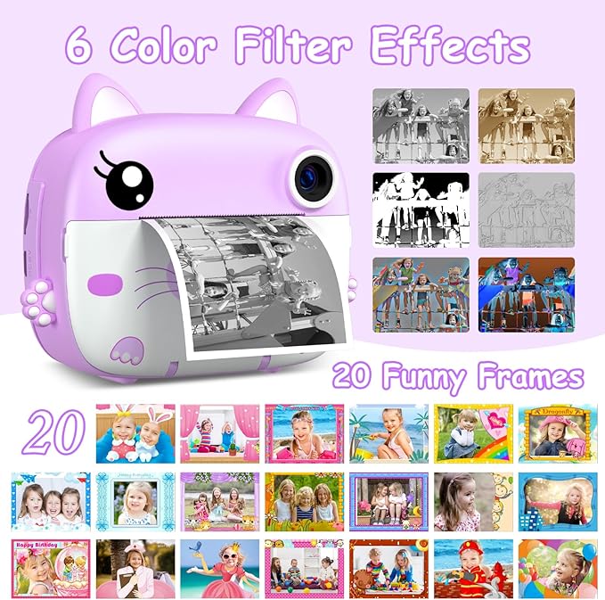 Kids Camera Instant Print, 3.0" HD Screen Kids Instant Cameras, Christmas Birthday Gifts for Girls Boys 3 4 5 6 7 8 9 10 Year Old, Portable Toddler Travel Toys with 32GB Card & 3 Rolls Printer Paper