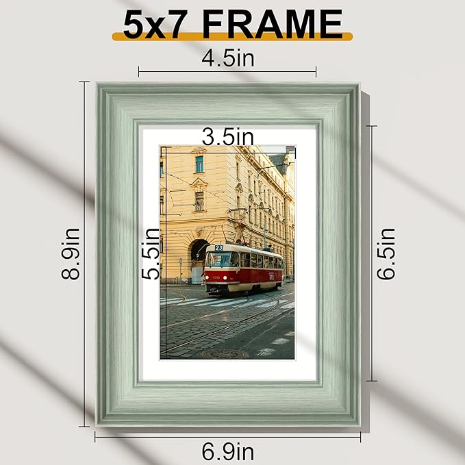 Vittanly 5x7 Picture Frames Set of 2, Ornate Vintage Photo Frame for Wall or Tabletop, Display 4x6 Pictures with Mat or 5x7 without Mat, Light Green