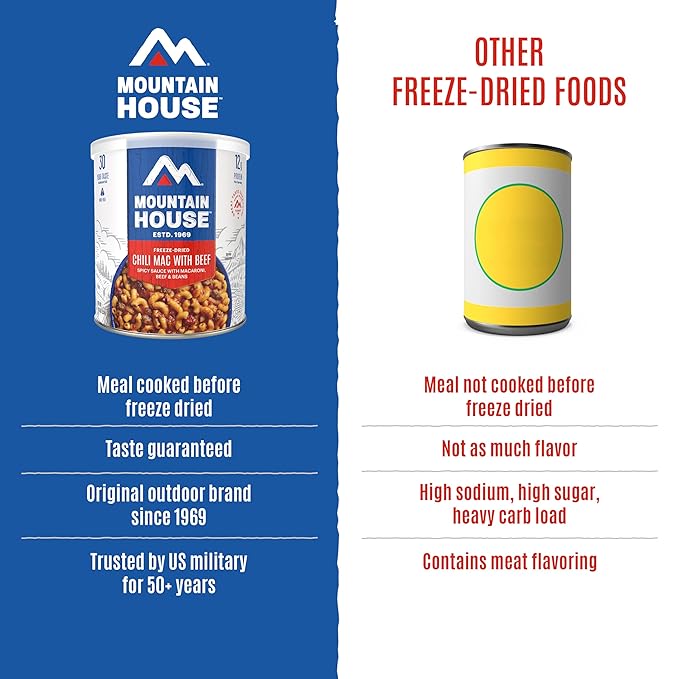 Mountain House Chili Mac with Beef & Freeze-Dried Food for Camping, 10 Servings, 30-Year Shelf-Life
