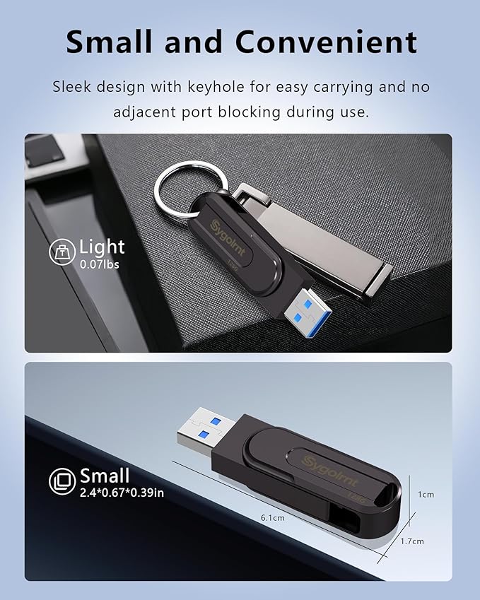 128GB USB Flash Drive, 3.0 - USB C & USB A 2-in-1 Memory Stick, Jump Drive with Keychain, Storage Photos Thumb Drives for iPhone 17/16/15, Android Phones, Laptops, Mac, iPad, Desktops, Tablet