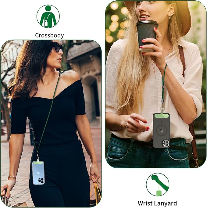 CACOE Phone Lanyard 2 Pack-1× Adjustable Neck Strap,1× Wrist Strap,2× Pads,Universal Crossbody Cell Phone Lanyards,Multifuctional Phone Lanyards Compatible with Most Smartphones(Dark Green)