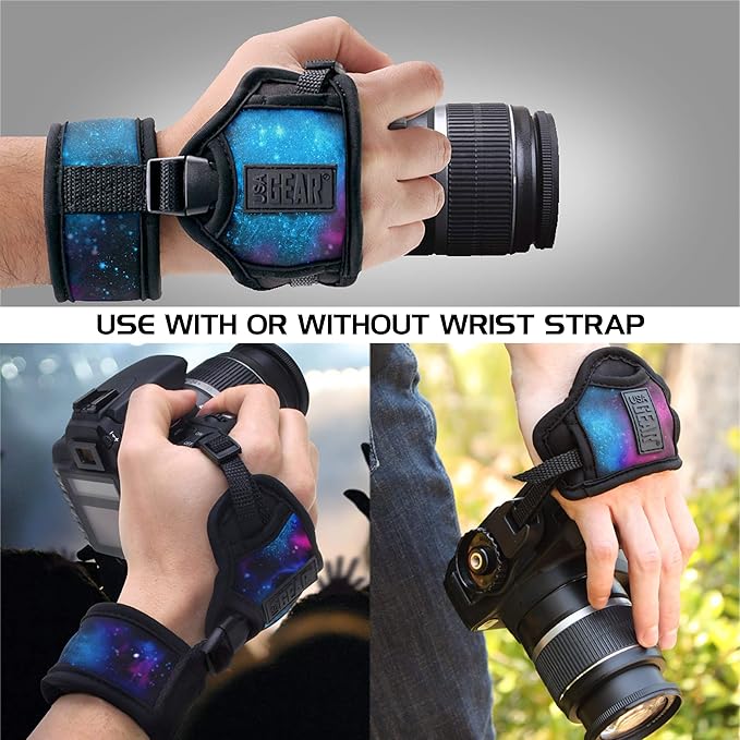 USA Gear DualGRIP Professional Grip Camera Hand Strap with Neoprene Design and Metal Plate - Compatible with Canon, Fujifilm, Nikon, Sony, and more DSLR, Mirrorless, Point & Shoot Cameras (Galaxy)