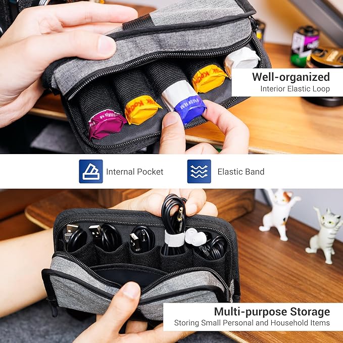 JJC Portable 120 Film Canister Pouch, Compact Film Carrying Case Storage Bag for 5 Rolls of 120 Medium-Format film, Compact Film Cassette Holder Container Storage Box with Belt Loop and Strap (No Film