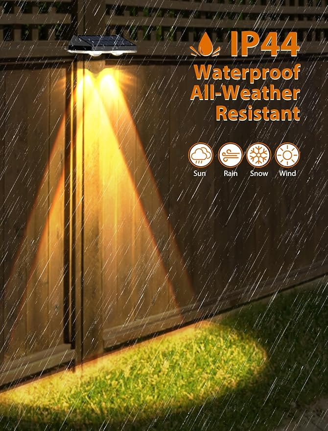 Solar Fence Lights Outdoor,2700/4000/6000K 3 Modes Bright Lens LED Dusk to Dawn Deck Light Outdoor Waterproof,Solar Outdoor Lights for Backyard/Railing/Wall (2Pack)