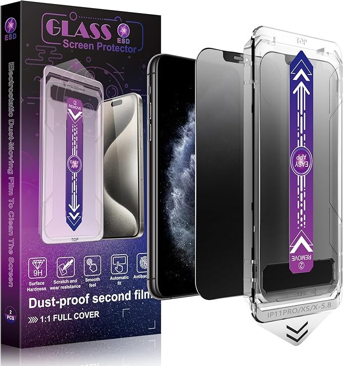 SHANG PIN JIA 2 Pack Matte Privacy Screen Protector for iPhone 11 Pro and iPhone xs and iPhone x 5.8-Inch Auto Dust Removal, No Bubbles,Anti-Spy Tempered Glass Film, Easy Installation