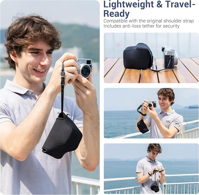 Soft Neoprene Camera Case Pouch Bag for Fuji Fujifilm XE5 X100VI X100S X100T X100F X100V with/without LH-X100 Lens Hood,X100VI Protective Storage with Inner Anti-Loss Lanyard,Not Affect Use Neck Strap