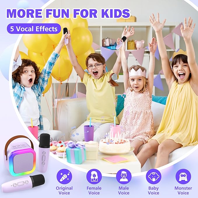 Mini Karaoke Machine for Kids Adults, Portable Bluetooth Speaker with 2 Wireless Microphones,Toys Birthday Gifts for Girls Ages 4, 5, 6, 7, 8,9,10,11,12+ Family Home Party (Purple)