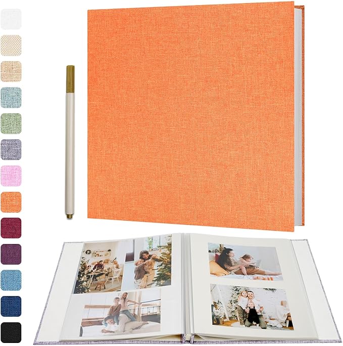 Vienrose Large Photo Album Self Adhesive for 4x6 5x7 8x10 Pictures Scrapbook Album DIY Scrap Book 40 Sticky Pages with A Metallic Pen Orange