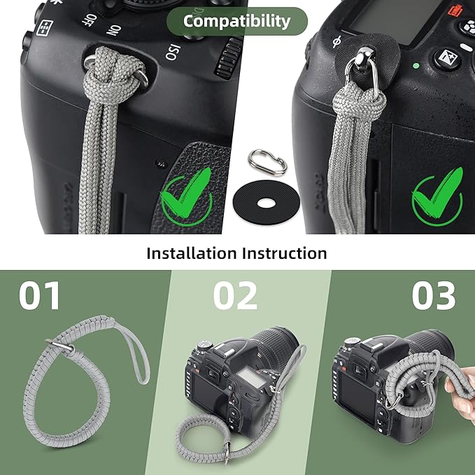 SUNYA Camera Wrist Strap for Photographers Paracord Rope Camera Hand Strap Compatible for DSLR or Mirrorless Camera