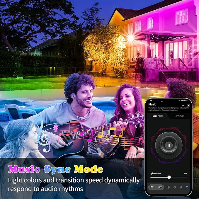 KSIPZE Outdoor LED Rope Lights,IP68 Waterproof Outside Led Lights with Smart App,Music Sync RGB Exterior Led Strip Lights for Roof，Balcony,Deck,Pool (40ft)