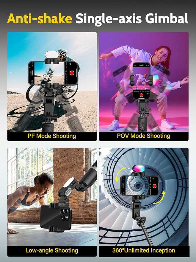 AOCHUAN Auto Face Tracking Tripod 360 Rotation w/RGB Light,Single-axis Phone Gimbal for iPhone Android w/Remote Control,Phone Stand Follow You for Video Recording,TikTok Vlogging(M2Pro Black)