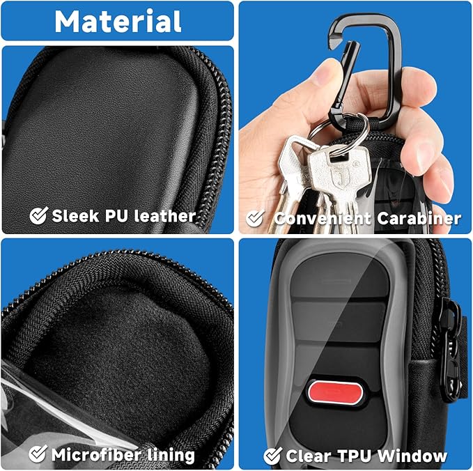 Carrying Case Compatible with Genie G3T-R G3T-BX G3T-A 3-Button Garage Door Opener Remote, Anti-Lost Microfiber PU Leather Bag Gate Clicker Holder with Carabiner and Neck Strap (Case Only)