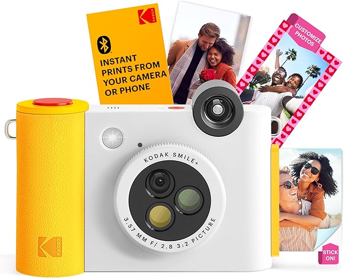 Kodak Smile+ 2-in-1 Digital Instant Print Camera & Wireless Bluetooth Photo Printer - 10MP, Special-Effect Rotating Lens, Zink 2x3” Sticky-Back Photos, Print via Fun App from Smart Devices - White