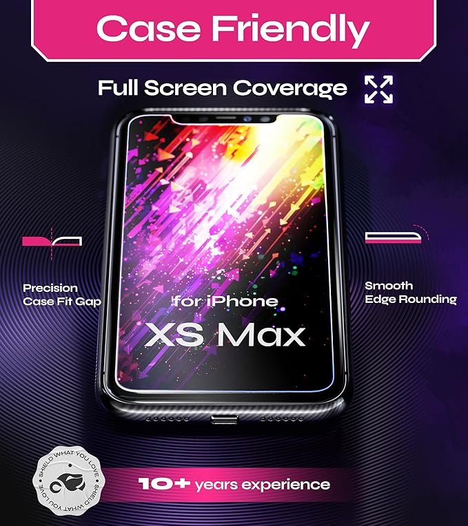 Defenslim Screen Protector for iPhone XS Max (2Pack), Easy Auto-Align Install Kit, 6.5" Tempered Glass, 9H Hardness, Ultra HD Clear, Case Friendly, EasyShield