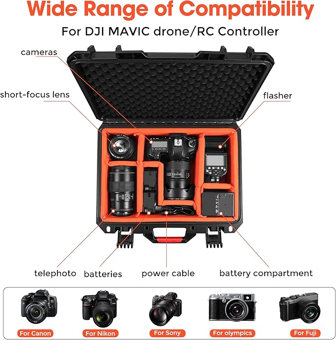 Camera Hard Cases DSLR SLR Lenses Waterproof Travel Weatherproof Protection Dividers For DJI Mavic/Air/Mini Drones for Sony FE 400-800mm f/6.3-8 G OSS For Gopro (Only Case) 16.2x12.8x7inch
