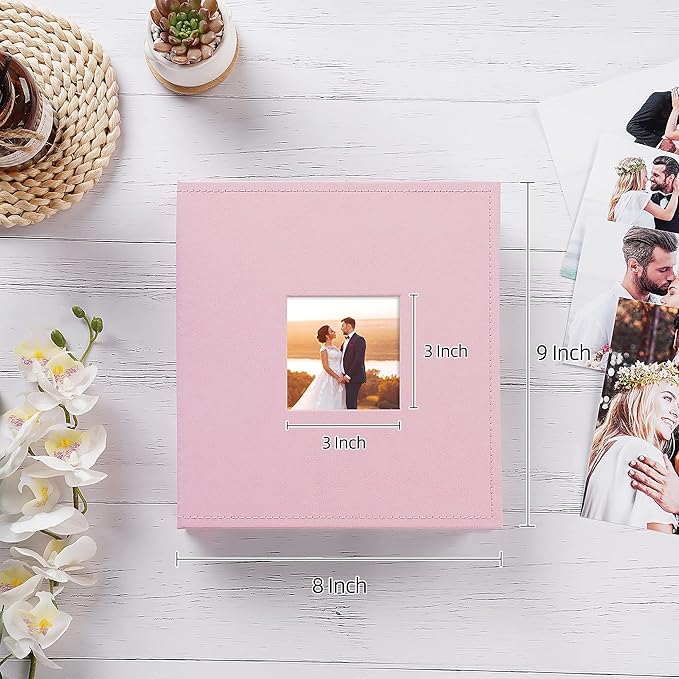 potricher Small Photo Album 4x6 200 Photos Leather Cover Picture Book with 200 Horizontal Pockets for Family Wedding Anniversary and Baby (Pink)