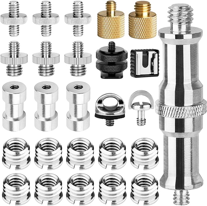ChromLives Camera Tripod Adapter, 26Pack Camera Screw Mount Set 1/4 Threaded Converter Screws Adapter, 1/4 to 3/8 Hot Shoe Adapter,Tripod Mount Adapter Set for Monopod/Quick Release Plate