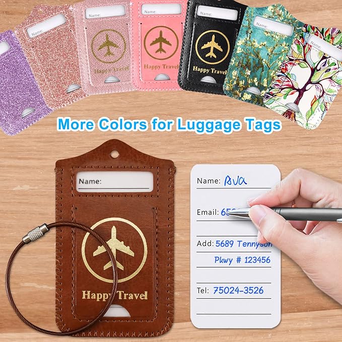 Luggage Tags, ACdream Leather Case Luggage Bag Tags Travel Tags 2 Pieces Set, Brown