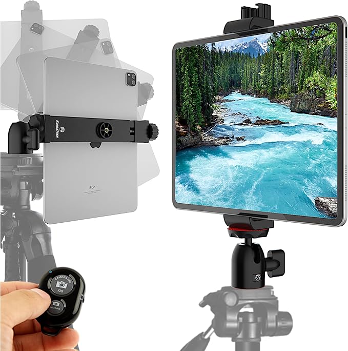 KobraTech TabMount 360 iPad Tripod Mount Holder | Includes Swivel Ball Head and Bluetooth Remote | KobraTech iPad Holder for Tripod (Mount Only)